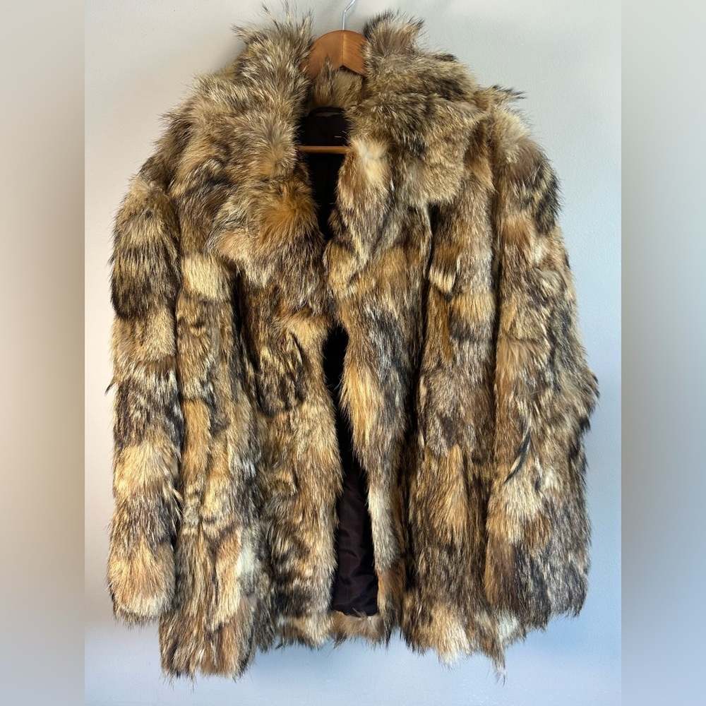 Vintage Dutch Real Fur Coyote Coat With Lining & Leather Reinforced